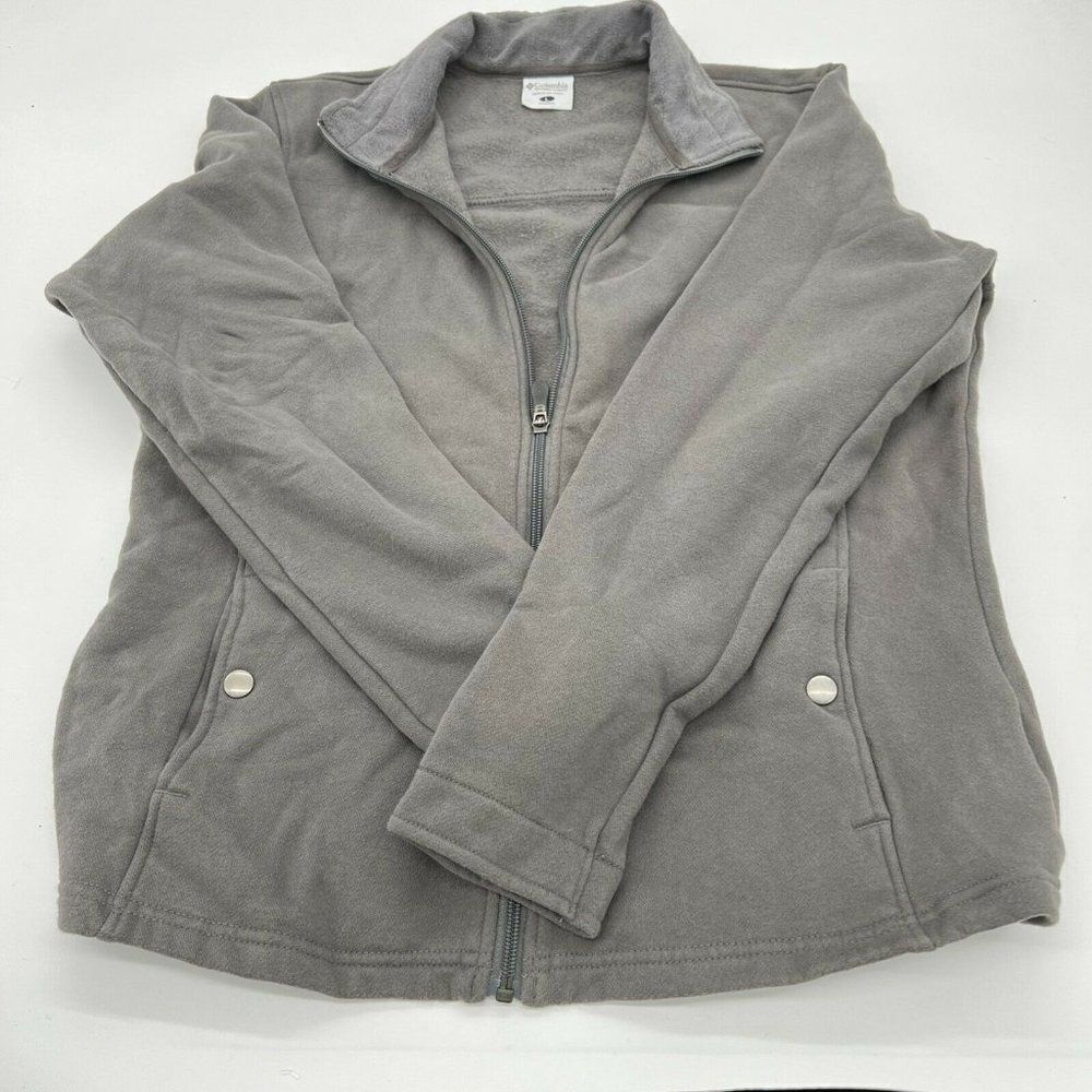 Columbia Gray Full Zip Sweater Women’s Large snap pocket